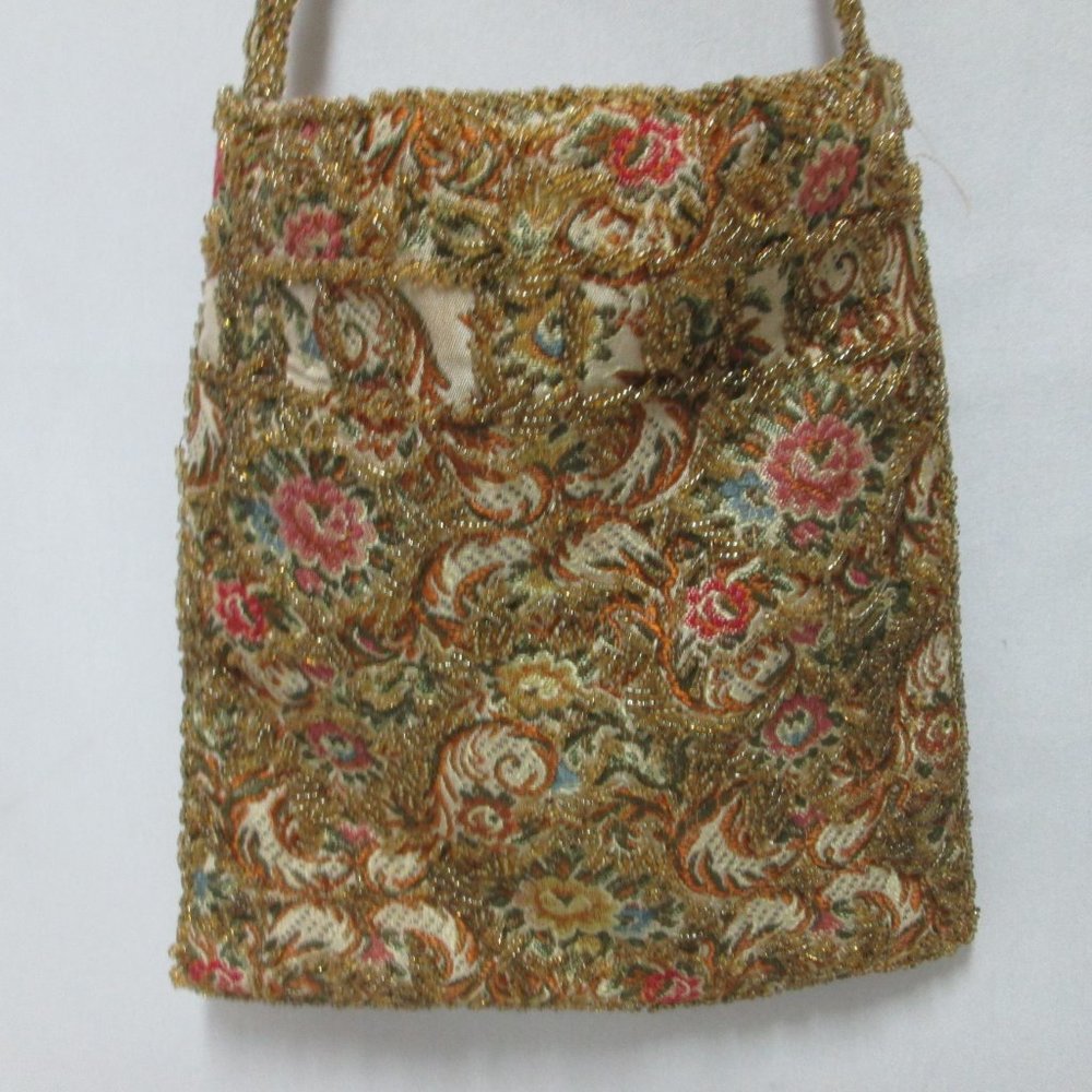 Walborg Hand Beaded Tapestry Vintage handbag purse floral beaded strap Hong Kong